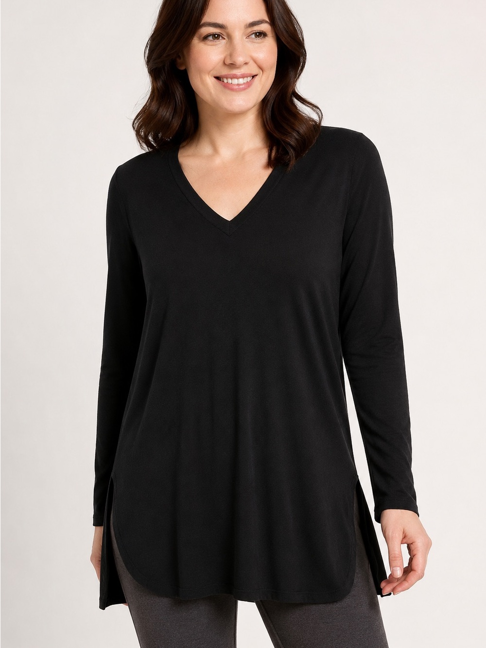 Fit Knit by Pine Cone Hill Black Bamboo Blend Tunic Top XL Soft Stretch V-Neck
